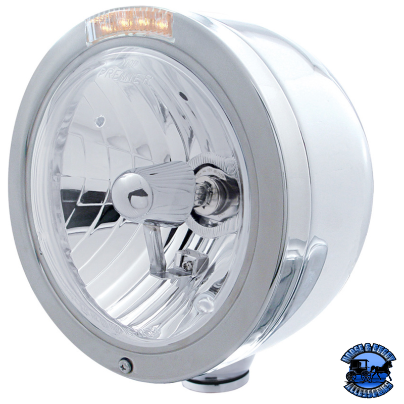 STAINLESS STEEL BULLET HALF MOON HEADLIGHT CRYSTAL H4 BULB & LED TURN SIGNAL (Choose Color) HEADLIGHT Clear Gray