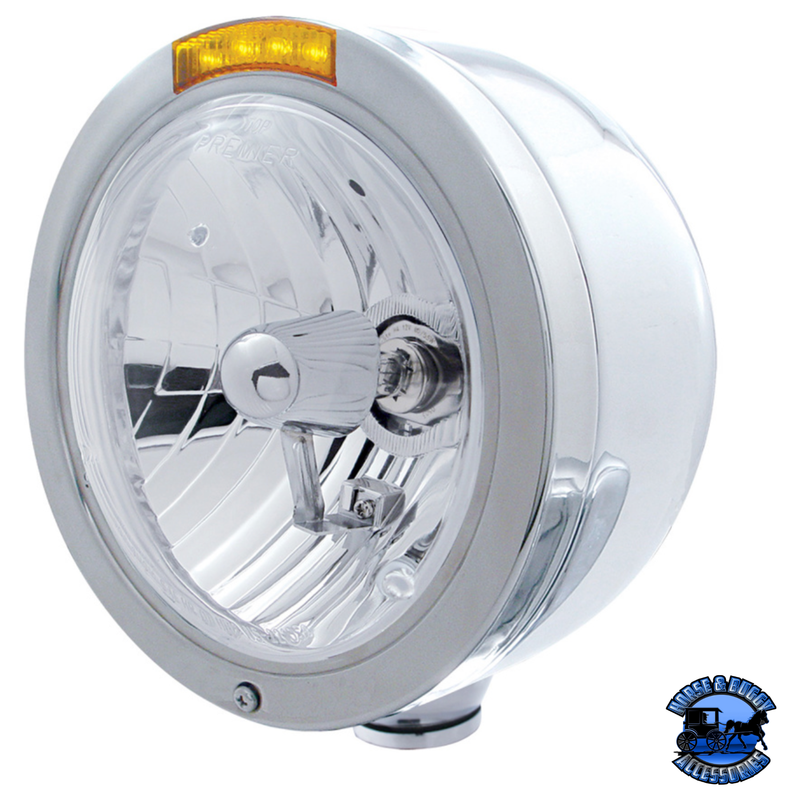 STAINLESS STEEL BULLET HALF MOON HEADLIGHT CRYSTAL H4 BULB & LED TURN SIGNAL (Choose Color) HEADLIGHT Amber Gray