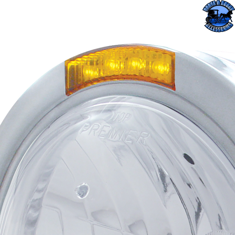 STAINLESS STEEL BULLET HALF MOON HEADLIGHT CRYSTAL H4 BULB & LED TURN SIGNAL (Choose Color) HEADLIGHT Amber,Clear Gray