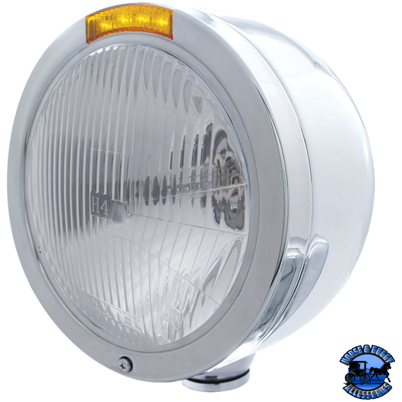 STAINLESS STEEL BULLET HALF MOON HEADLIGHT H4 BULB & LED TURN SIGNAL (Choose Color) HEADLIGHT Amber Gray
