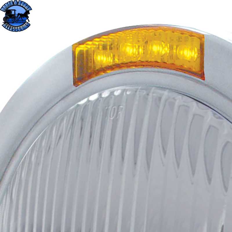 STAINLESS STEEL BULLET HALF MOON HEADLIGHT H4 BULB & LED TURN SIGNAL (Choose Color) HEADLIGHT Amber,Clear Dark Gray