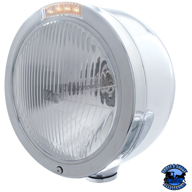 STAINLESS STEEL BULLET HALF MOON HEADLIGHT H4 BULB & LED TURN SIGNAL (Choose Color) HEADLIGHT Clear Gray