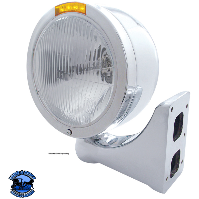 STAINLESS STEEL BULLET HALF MOON HEADLIGHT H4 BULB & LED TURN SIGNAL (Choose Color) HEADLIGHT Amber,Clear Gray