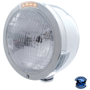 STAINLESS STEEL BULLET HALF MOON HEADLIGHT H6024 BULB & LED TURN SIGNAL (Choose Color) HEADLIGHT Clear Gray