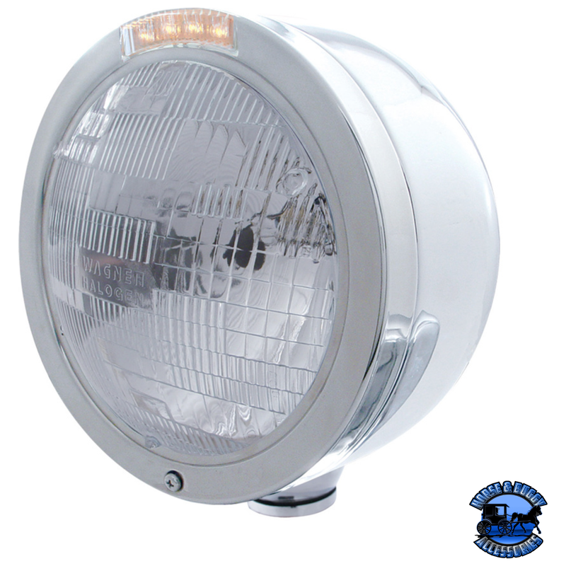 STAINLESS STEEL BULLET HALF MOON HEADLIGHT H6024 BULB & LED TURN SIGNAL (Choose Color) HEADLIGHT Clear Gray