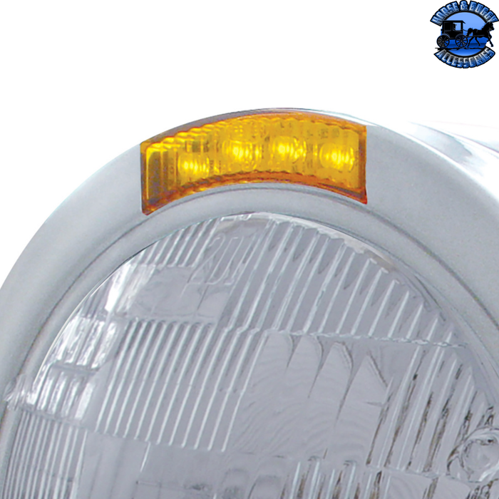 Dark Gray STAINLESS STEEL BULLET HALF MOON HEADLIGHT H6024 BULB & LED TURN SIGNAL (Choose Color) HEADLIGHT Amber,Clear