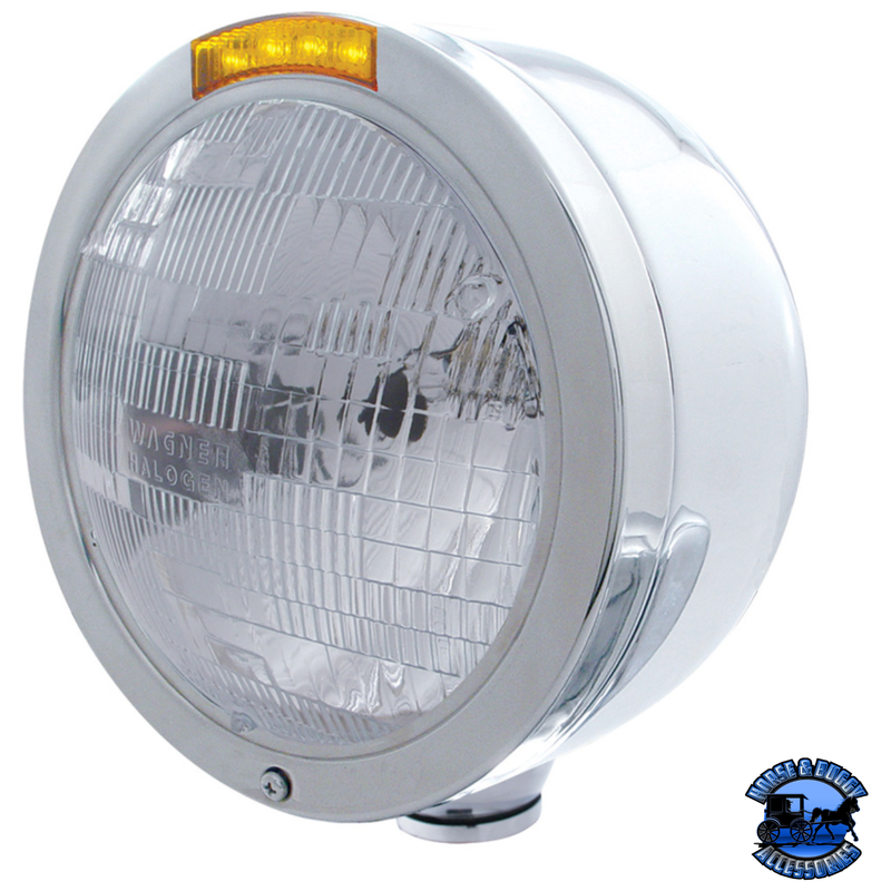 STAINLESS STEEL BULLET HALF MOON HEADLIGHT H6024 BULB & LED TURN SIGNAL (Choose Color) HEADLIGHT Amber Gray