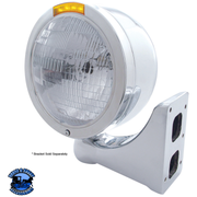 STAINLESS STEEL BULLET HALF MOON HEADLIGHT H6024 BULB & LED TURN SIGNAL (Choose Color) HEADLIGHT Amber,Clear Gray