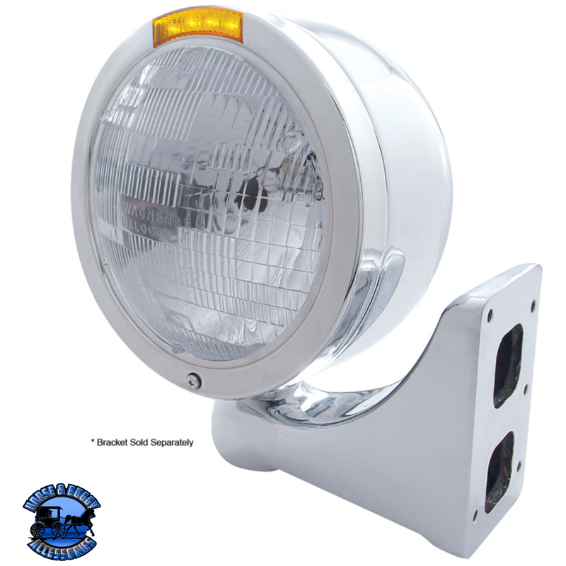 STAINLESS STEEL BULLET HALF MOON HEADLIGHT H6024 BULB & LED TURN SIGNAL (Choose Color) HEADLIGHT Amber,Clear Gray