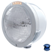 STAINLESS STEEL BULLET HALF MOON HEADLIGHT 6014 BULB & LED TURN SIGNAL (Choose Color) HEADLIGHT Clear Gray