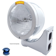 STAINLESS STEEL BULLET HALF MOON HEADLIGHT 6014 BULB & LED TURN SIGNAL (Choose Color) HEADLIGHT Amber,Clear Gray