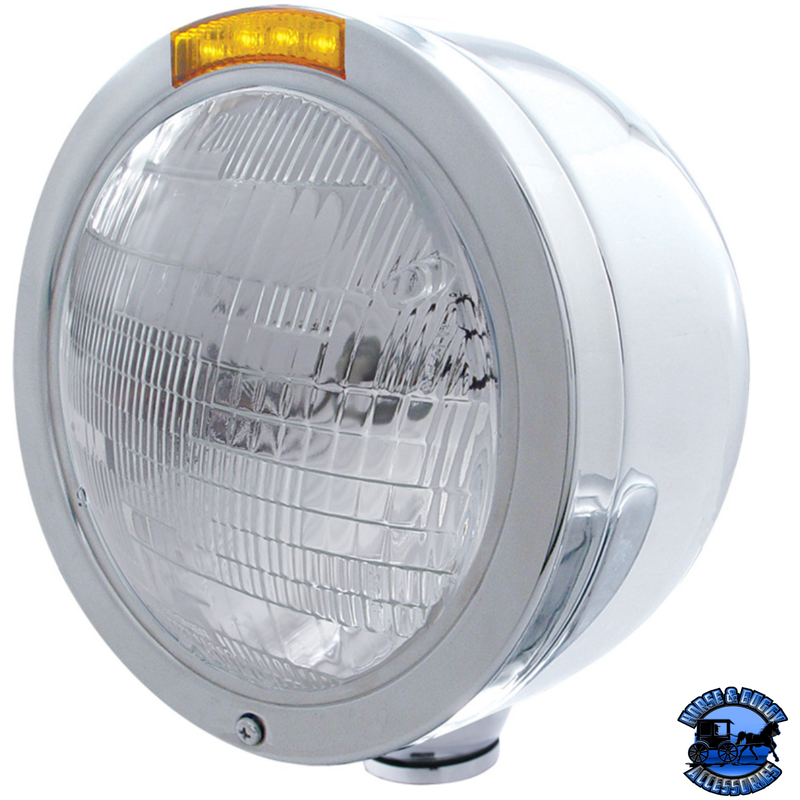 STAINLESS STEEL BULLET HALF MOON HEADLIGHT 6014 BULB & LED TURN SIGNAL (Choose Color) HEADLIGHT Amber Gray