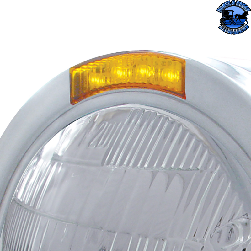 STAINLESS STEEL BULLET HALF MOON HEADLIGHT 6014 BULB & LED TURN SIGNAL (Choose Color) HEADLIGHT Amber,Clear Dark Gray