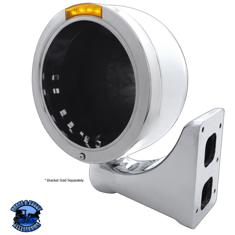 STAINLESS STEEL BULLET HALF MOON HEADLIGHT NO BULB WITH LED TURN SIGNAL (Choose Color) HEADLIGHT Amber,Clear Gray