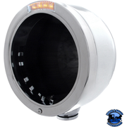 STAINLESS STEEL BULLET HALF MOON HEADLIGHT NO BULB WITH LED TURN SIGNAL (Choose Color) HEADLIGHT Clear Dark Gray