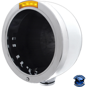 STAINLESS STEEL BULLET HALF MOON HEADLIGHT NO BULB WITH LED TURN SIGNAL (Choose Color) HEADLIGHT Amber Dark Gray