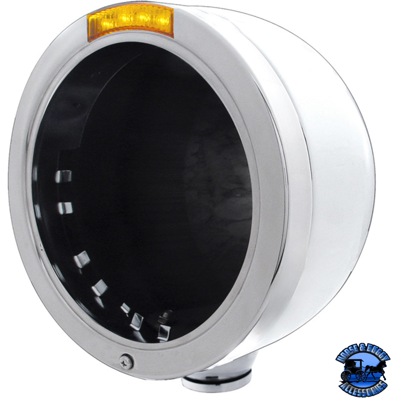 STAINLESS STEEL BULLET HALF MOON HEADLIGHT NO BULB WITH LED TURN SIGNAL (Choose Color) HEADLIGHT Amber Dark Gray