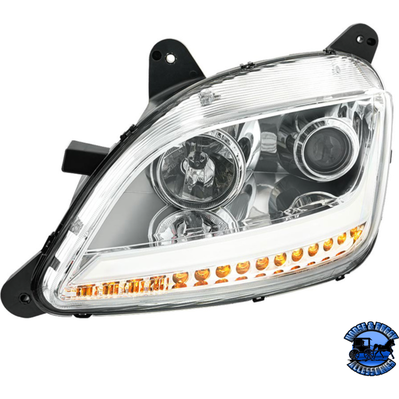 PROJECTION HEADLIGHT WITH LED POSITION LIGHT & SEQUENTIAL SIGNAL FOR 2012-2021 PETERBILT 579 (Choose Color) (Choose Choose Side) HEADLIGHT Chrome / Driver's Side,Chrome / Passenger's Side,Black / Driver's Side,Black / Passenger's Side Light Gray