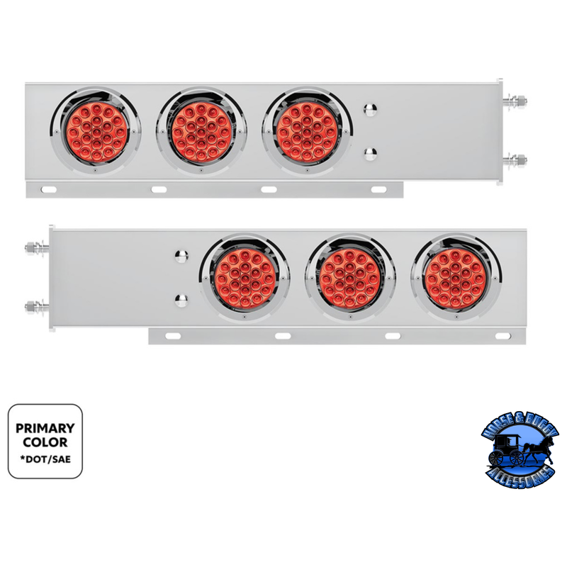 3-3/4" BOLT PATTERN SS SPRING LOADED LIGHT BAR WITH 6X DOUBLE FURY 19 LED LIGHTS & VISORS (Choose Color) light bar Red & White,Red & Blue,Red & Green,Red & Purple,Red & Amber Light Gray