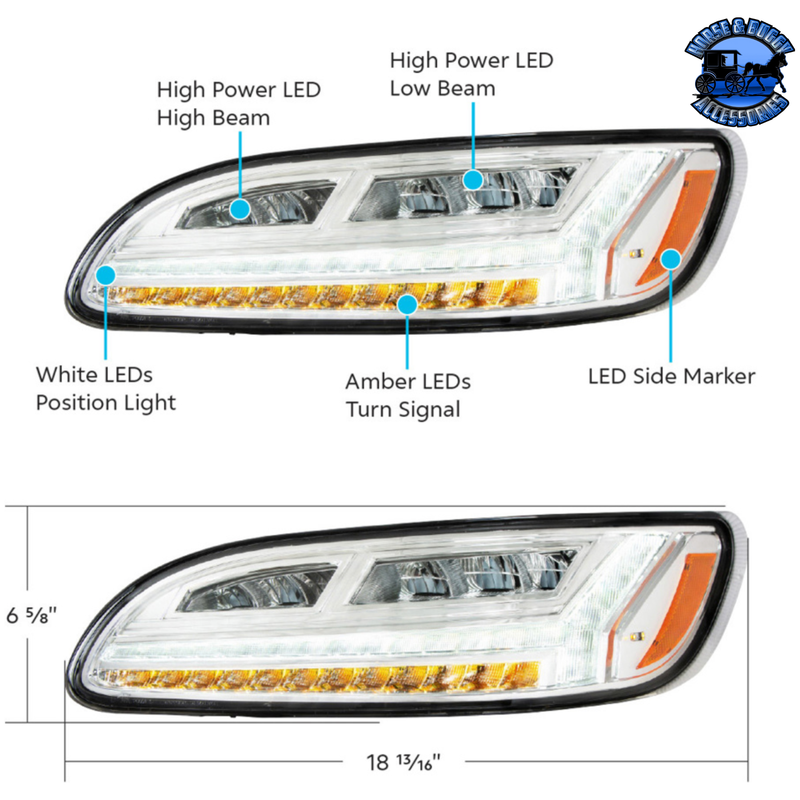 6 LED HEADLIGHT FOR PETERBILT 386 (2006-2016) & 387 (2000-2011) (Choose Color) (Choose Side) HEADLIGHT Chrome / Driver's Side,Chrome / Passenger's Side,Black / Driver's Side,Black / Passenger's Side Light Gray