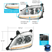 PROJECTION HEADLIGHT WITH LED POSITION LIGHT & SEQUENTIAL SIGNAL FOR 2012-2021 PETERBILT 579 (Choose Color) (Choose Choose Side) HEADLIGHT Chrome / Driver's Side,Chrome / Passenger's Side,Black / Driver's Side,Black / Passenger's Side Light Gray