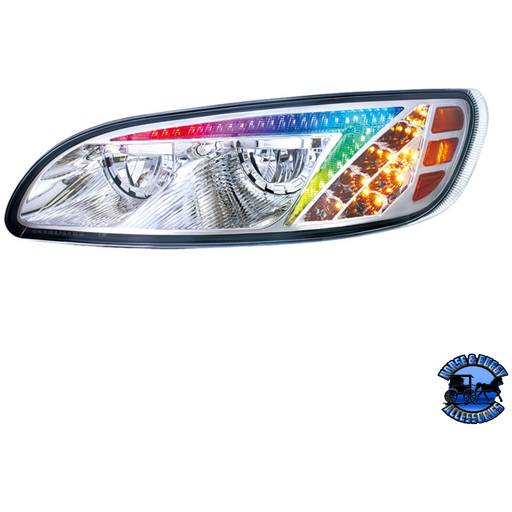LED HEADLIGHT WITH COLOR CHANGING POSITION LIGHT BAR FOR PETERBILT 386 (2005-2015) & 387 (1999-2010) (Choose Color) (Choose Side) HEADLIGHT Chrome / Driver's Side Light Gray