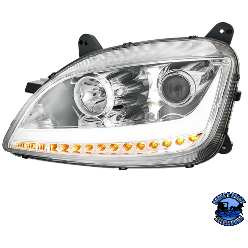 PROJECTION HEADLIGHT WITH LED POSITION LIGHT & SEQUENTIAL SIGNAL FOR 2012-2021 PETERBILT 579 (Choose Color) (Choose Choose Side) HEADLIGHT Chrome / Driver's Side Light Gray