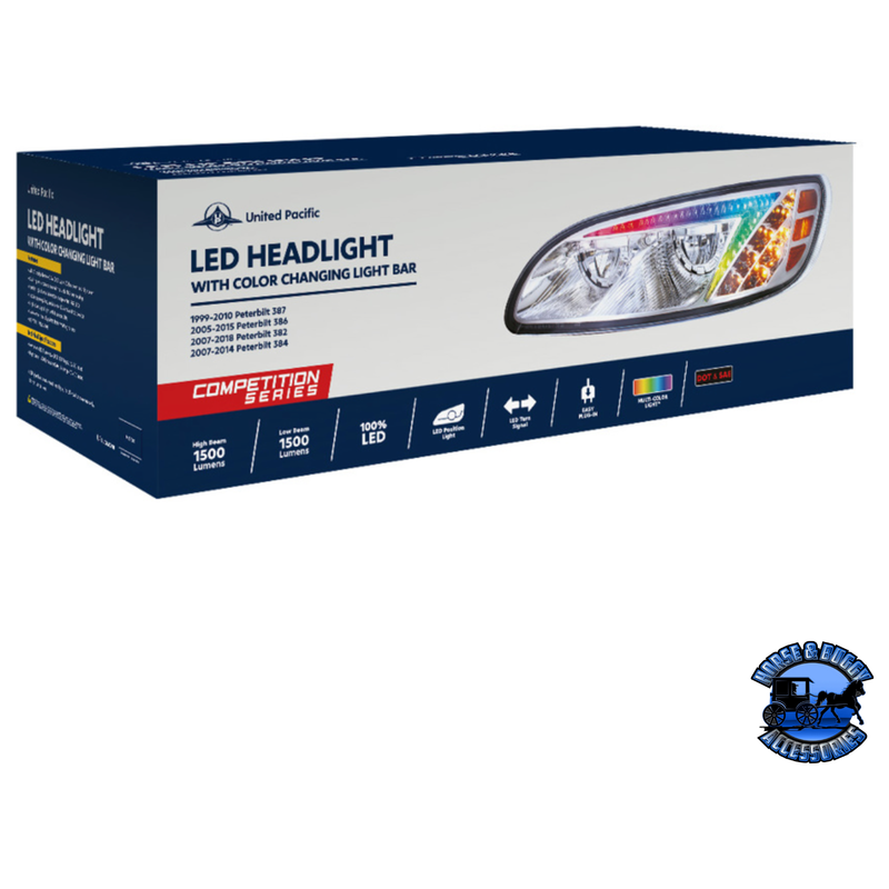 LED HEADLIGHT WITH COLOR CHANGING POSITION LIGHT BAR FOR PETERBILT 386 (2005-2015) & 387 (1999-2010) (Choose Color) (Choose Side) HEADLIGHT Chrome / Driver's Side,Chrome / Passenger's Side,Black / Driver's Side,Black / Passenger's Side Midnight Blue