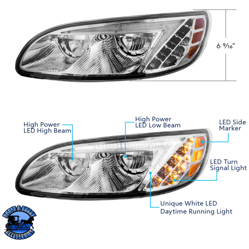 LED HEADLIGHT FOR PETERBILT 386 (2005-2015) & 387 (1999-2010) (Choose Side) (Choose Color) HEADLIGHT Chrome / Driver's Side,Chrome / Passenger's Side,Black / Driver's Side,Black / Passenger's Side Gray