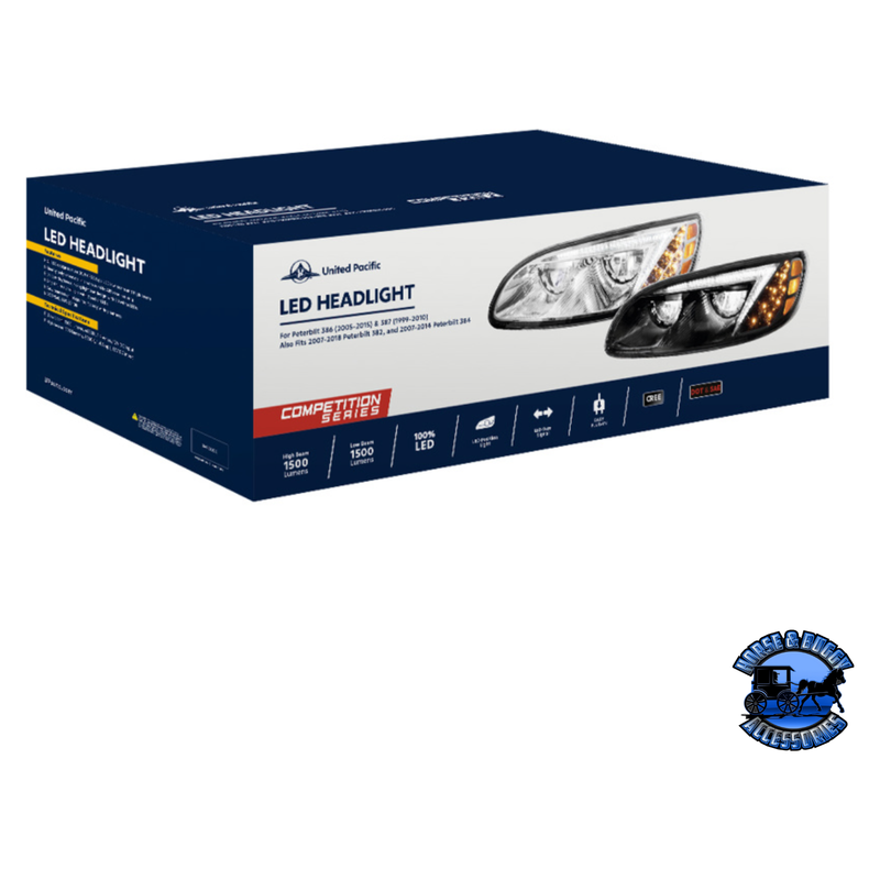 LED HEADLIGHT FOR PETERBILT 386 (2005-2015) & 387 (1999-2010) (Choose Side) (Choose Color) HEADLIGHT Chrome / Driver's Side,Chrome / Passenger's Side,Black / Driver's Side,Black / Passenger's Side Midnight Blue