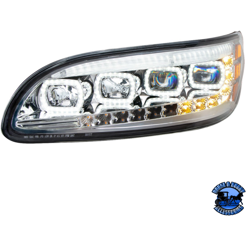 QUAD-LED HEADLIGHT WITH LED DRL & SEQ. SIGNAL FOR 2005-2015 PETERBILT 386 (Choose Color) (Choose Side) HEADLIGHT Chrome / Driver's Side,Chrome / Passenger's Side,Black / Driver's Side,Black / Passenger's Side Light Gray