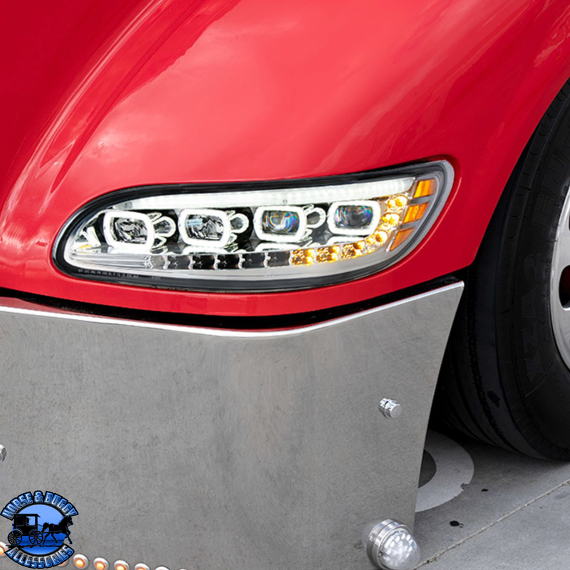 QUAD-LED HEADLIGHT WITH LED DRL & SEQ. SIGNAL FOR 2005-2015 PETERBILT 386 (Choose Color) (Choose Side) HEADLIGHT Chrome / Driver's Side,Chrome / Passenger's Side,Black / Driver's Side,Black / Passenger's Side Rosy Brown