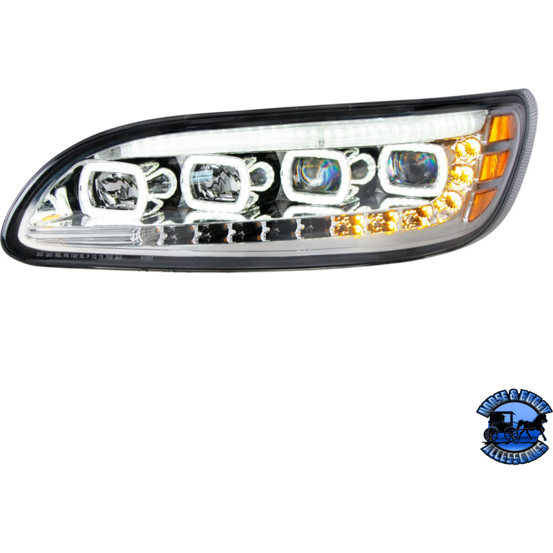 QUAD-LED HEADLIGHT WITH LED DRL & SEQ. SIGNAL FOR 2005-2015 PETERBILT 386 (Choose Color) (Choose Side) HEADLIGHT Chrome / Driver's Side Light Gray