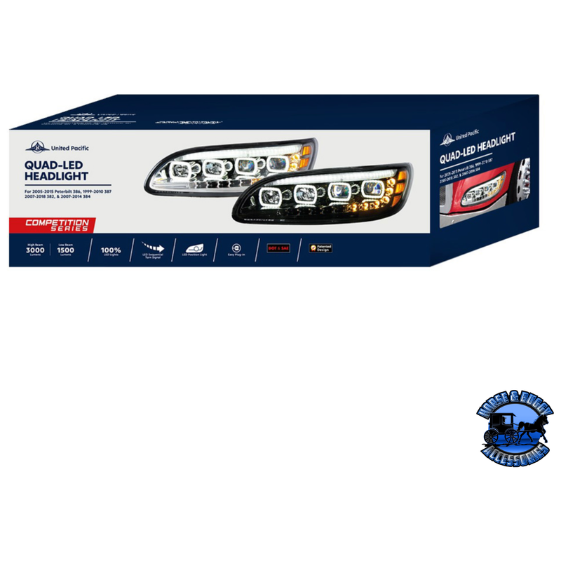 QUAD-LED HEADLIGHT WITH LED DRL & SEQ. SIGNAL FOR 2005-2015 PETERBILT 386 (Choose Color) (Choose Side) HEADLIGHT Chrome / Driver's Side,Chrome / Passenger's Side,Black / Driver's Side,Black / Passenger's Side Midnight Blue