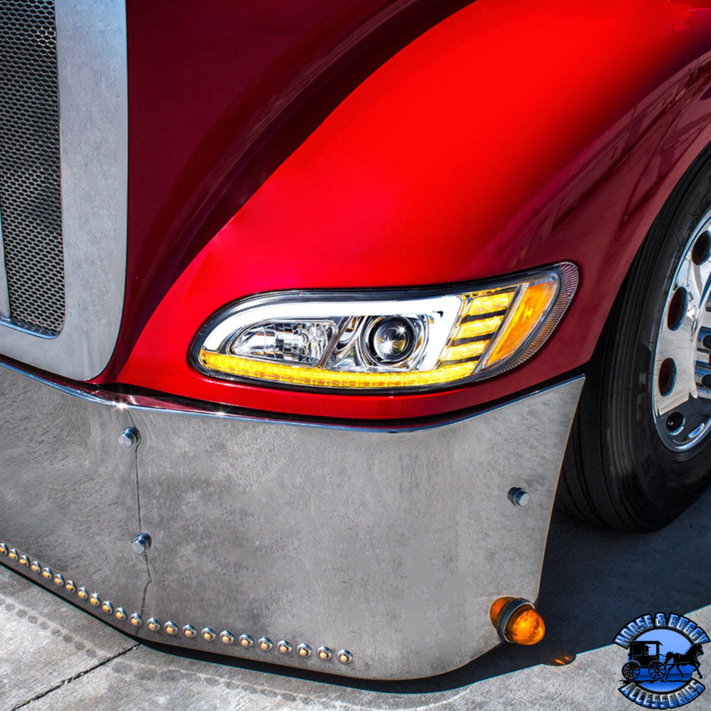 PROJECTION HEADLIGHT WITH LED SEQUENTIAL TURN & DRL FOR 2005-2015 PETERBILT 386 (Choose Color) (Choose Side) HEADLIGHT Chrome / Driver's Side,Chrome / Passenger's Side,Black / Driver's Side,Black / Passenger's Side Dim Gray