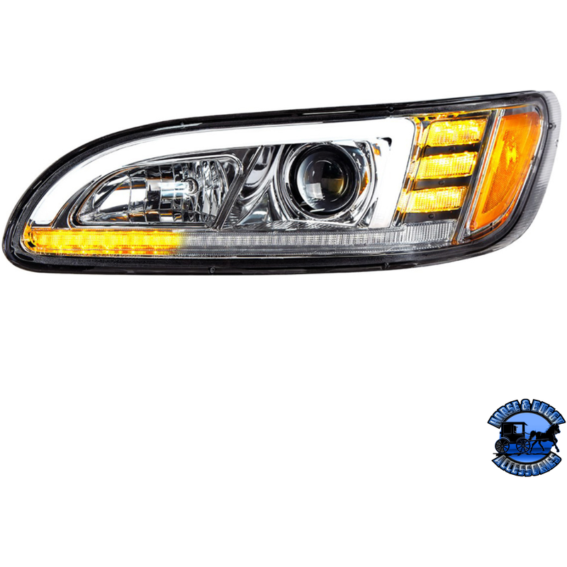 PROJECTION HEADLIGHT WITH LED SEQUENTIAL TURN & DRL FOR 2005-2015 PETERBILT 386 (Choose Color) (Choose Side) HEADLIGHT Chrome / Driver's Side Dark Slate Gray
