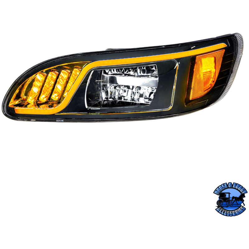 LED HEADLIGHT WITH LED TURN, POSITION, & DRL FOR PETERBILT 386 (2005-2015) & 387 (1999-2010) (Choose Color) (Choose Side) HEADLIGHT Black / Driver's Side Sandy Brown