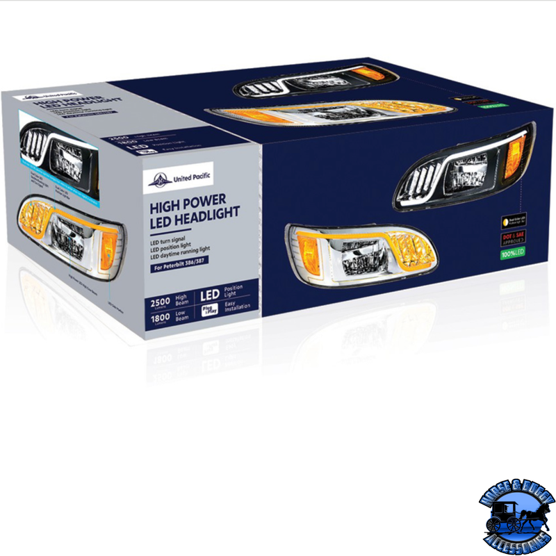 LED HEADLIGHT WITH LED TURN, POSITION, & DRL FOR PETERBILT 386 (2005-2015) & 387 (1999-2010) (Choose Color) (Choose Side) HEADLIGHT Black / Driver's Side,Black / Passenger's Side,Chrome / Driver's Side,Chrome / Passenger's Side Midnight Blue