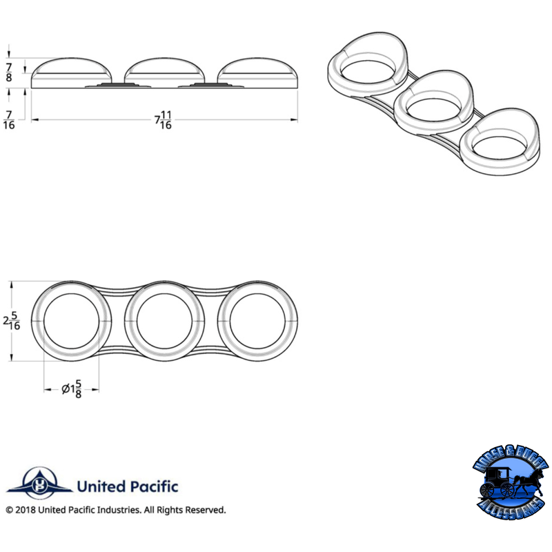 3 GAUGE CLUSTER BEZEL WITH VISOR FOR 2006+ PETERBILT - HORIZONTAL #41295 Gauge Bezel Light Gray