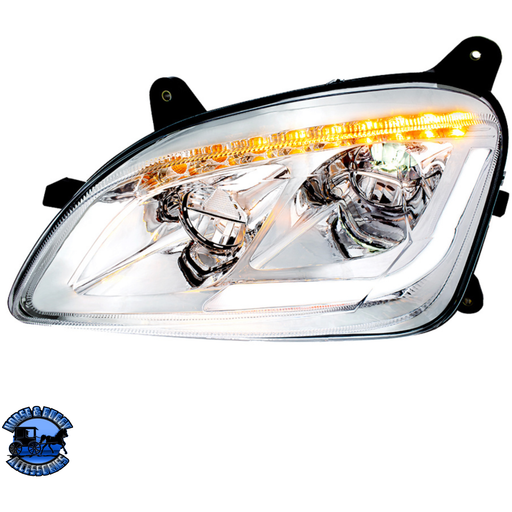 LED HEADLIGHT WITH SEQUENTIAL LED TURN SIGNAL FOR PETERBILT 579 (2012-2021) & 587 (2010-2016) (Choose Color) (Choose Side) HEADLIGHT Chrome / Driver's Side Light Gray