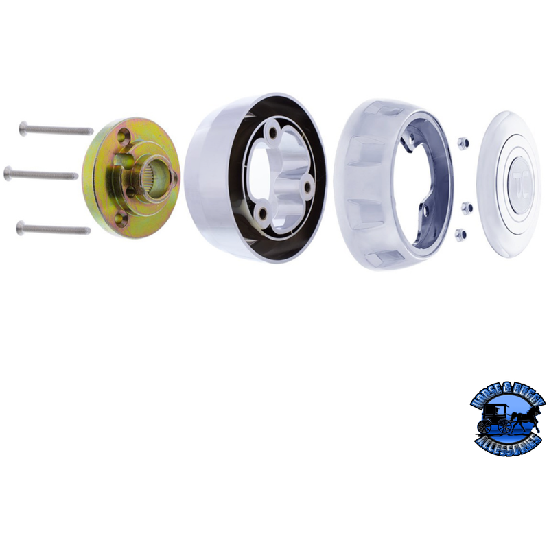 CHROME STEERING WHEEL HUB & HORN BUTTON KIT FOR 2014-2024 KENWORTH T680 & PETERBILT 579 #88292 Steering Wheel Hub Light Gray