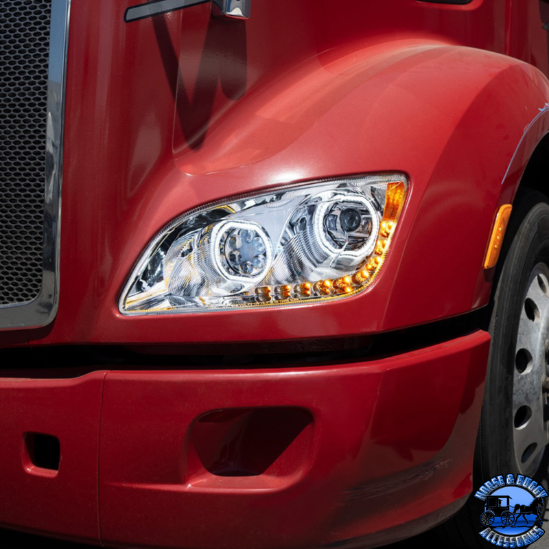 10 LED HEADLIGHT FOR PETERBILT 587 (2010-2016) & 579 (2012-2021) (Choose Color) (Choose Side) HEADLIGHT Chrome / Driver's Side,Chrome / Passenger's Side,Black / Driver's Side,Black / Passenger's Side Dark Red