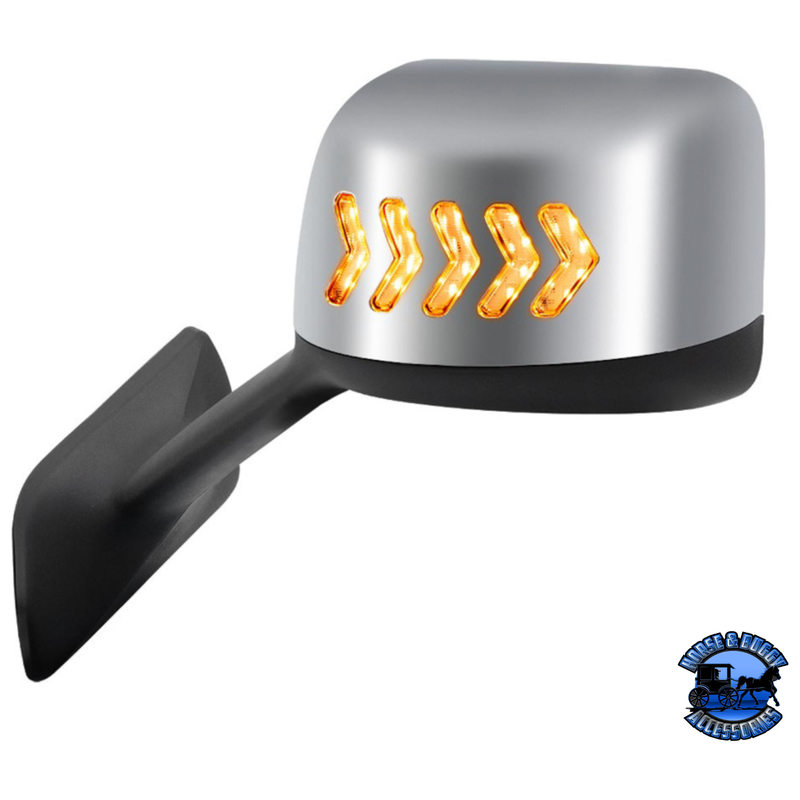 CHROME PLASTIC HOOD MIRROR ASSEMBLY WITH SEQUENTIAL LED TURN SIGNALS FOR 2018-2024 INTERNATIONAL LT (Choose Side) Hood Mirror Driver's Side,Passenger's Side Light Slate Gray