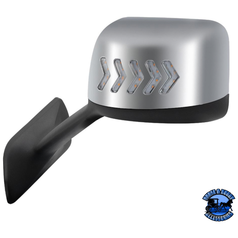 CHROME PLASTIC HOOD MIRROR ASSEMBLY WITH SEQUENTIAL LED TURN SIGNALS FOR 2018-2024 INTERNATIONAL LT (Choose Side) Hood Mirror Driver's Side,Passenger's Side Light Slate Gray