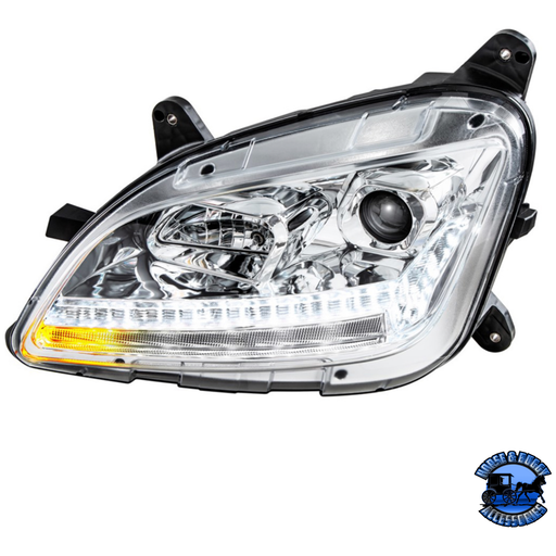 Light Gray PROJECTION HEADLIGHT WITH LED SEQUENTIAL TURN AND DRL FOR 2012-2021 PETERBILT 579 (Choose Color) (Choose Side) HEADLIGHT Chrome / Driver's Side