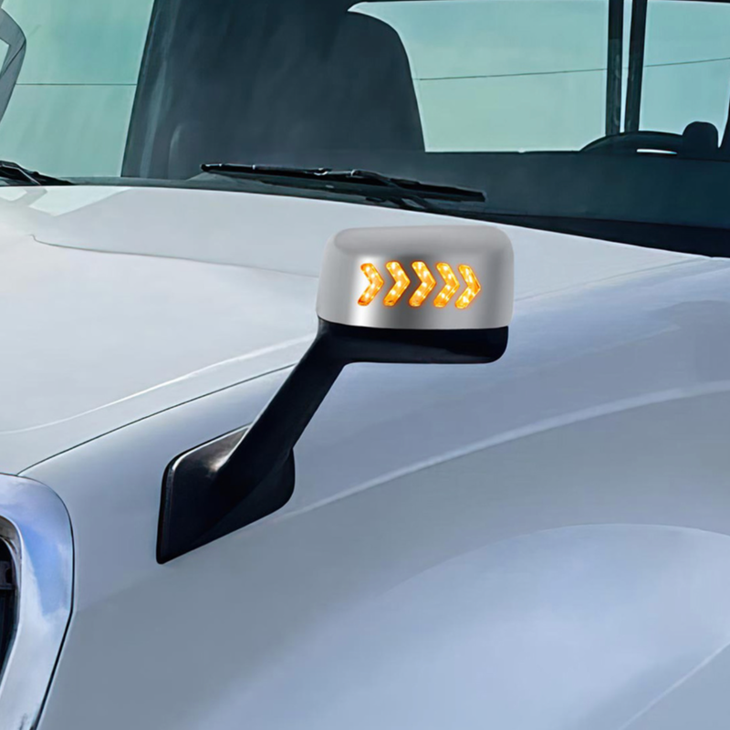 CHROME PLASTIC HOOD MIRROR ASSEMBLY WITH SEQUENTIAL LED TURN SIGNALS FOR 2018-2024 INTERNATIONAL LT (Choose Side) Hood Mirror Driver's Side,Passenger's Side Dark Gray