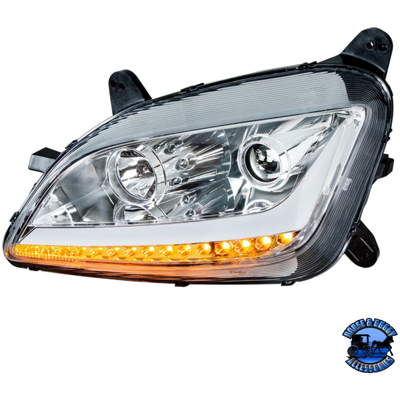 PROJECTION HEADLIGHT WITH LED POSITION LIGHT & SIGNAL FOR 2012-2021 PETERBILT 579 (Choose Color) (Choose Side) HEADLIGHT Chrome / Driver's Side Gray