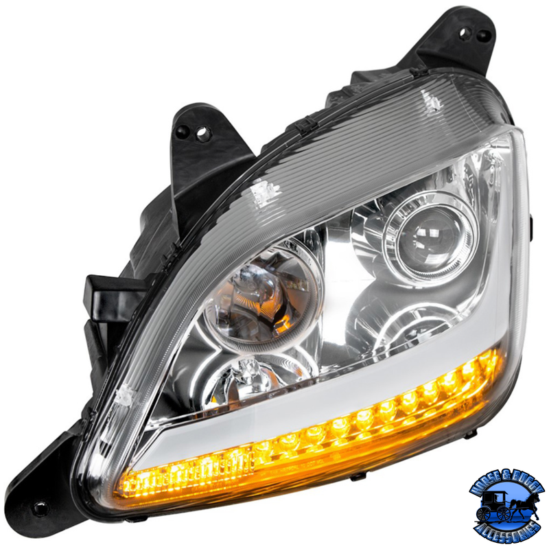 PROJECTION HEADLIGHT WITH LED POSITION LIGHT & SIGNAL FOR 2012-2021 PETERBILT 579 (Choose Color) (Choose Side) HEADLIGHT Chrome / Driver's Side,Chrome / Passenger's Side,Black / Driver's Side,Black / Passenger's Side Light Slate Gray