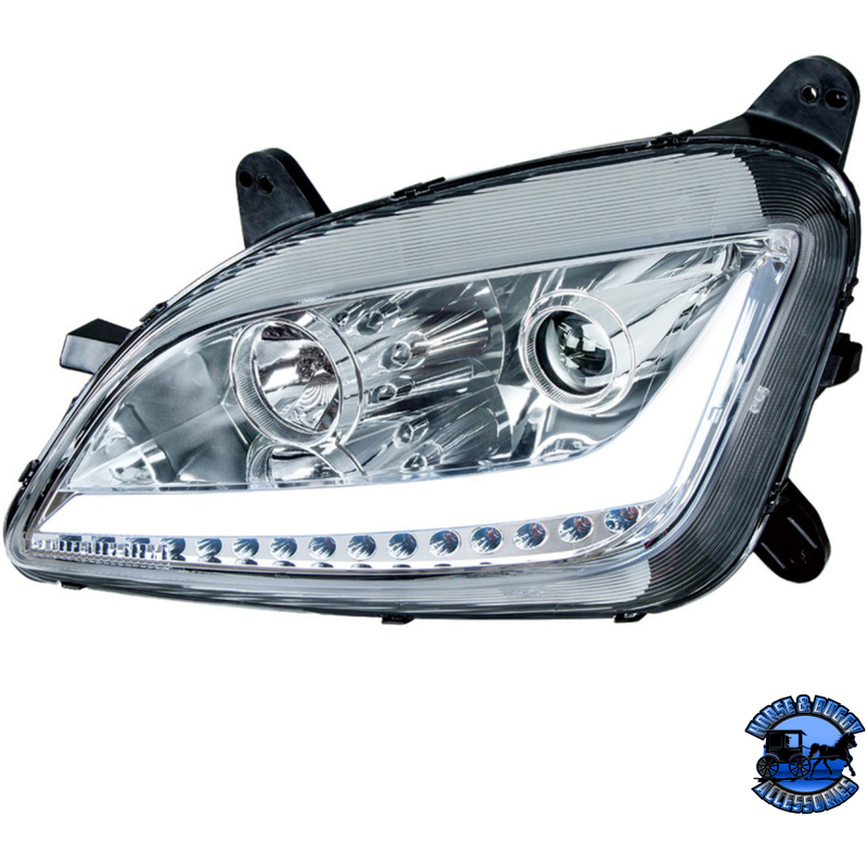 PROJECTION HEADLIGHT WITH LED POSITION LIGHT & SIGNAL FOR 2012-2021 PETERBILT 579 (Choose Color) (Choose Side) HEADLIGHT Chrome / Driver's Side,Chrome / Passenger's Side,Black / Driver's Side,Black / Passenger's Side Gray