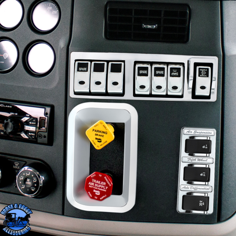 CHROME ROCKER SWITCH COVER FOR PETERBILT 579 (2013-2019) & 567 (2014-2018)- 2 OPENINGS (CARD OF 3) #41449 Switch Cover Light Gray